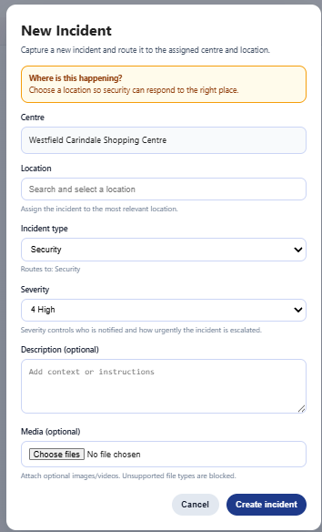 NevaSolo new incident form screenshot